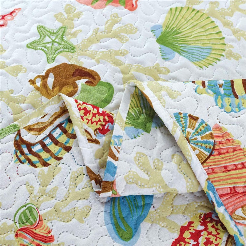 JessyHome Quilt Set Twin Size Beach Bedspread Coverlet - Coastal Ocean Summer Lightweight Bed Spread With Starfish Conch Decor - Soft Home Reversible Bedding - Image 5